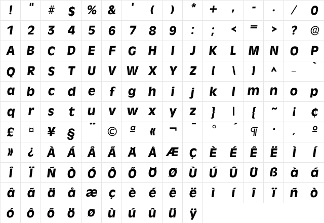 Iravenna Bold Character Map