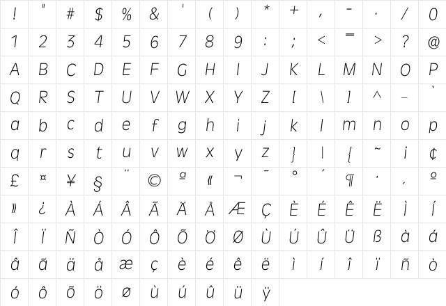 Iravenna Xlight Character Map