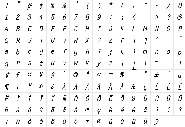 Lechter Bold Italic Character Map