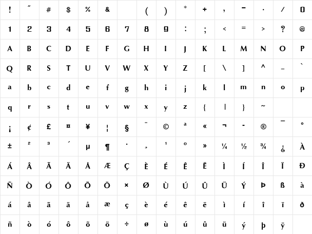 IrisUPC Bold Character Map