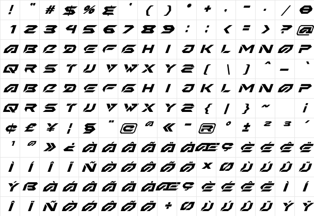 Iron Shark Italic Regular Character Map