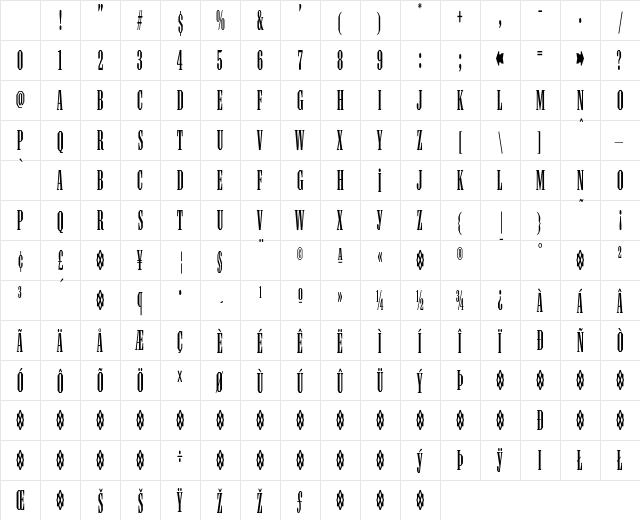Ironmonger ExCondensed Character Map Ironmonger ExCondensed Character Map