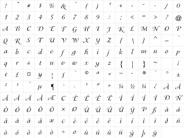 ITC Isadora Std Regular Character Map