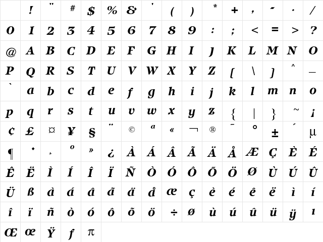 Isbell CG Bold Italic Character Map Isbell CG Bold Italic Character Map