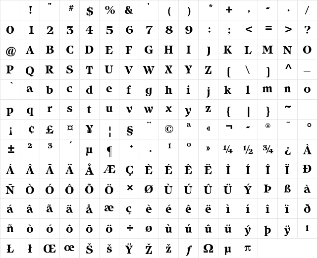 Isbell ITC Std Bold Character Map Isbell ITC Std Bold Character Map