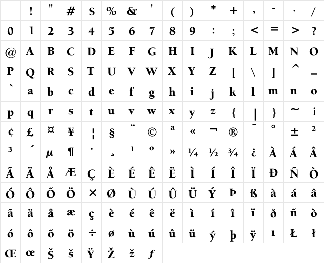 ITC Berkeley OldStyle Regular Character Map ITC Berkeley OldStyle Regular Character Map