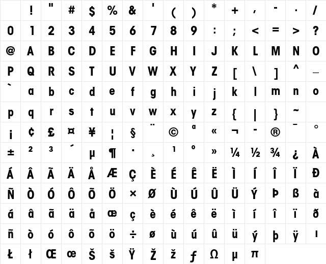 ITC Avant Garde Gothic Std Bold Condensed Character Map