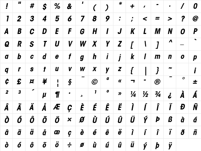 ITC Avant Garde Gothic Std Bold Condensed Oblique Character Map