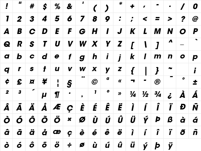 ITC Avant Garde Gothic Std Bold Oblique Character Map