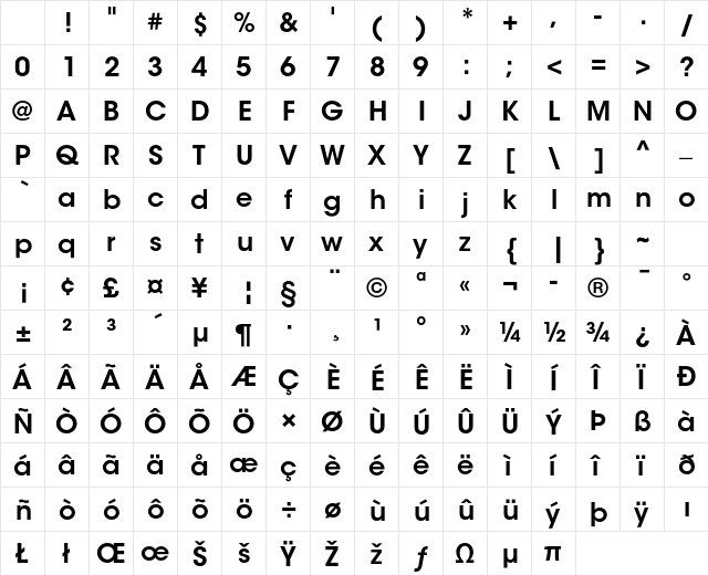 ITC Avant Garde Gothic Std Demi Character Map ITC Avant Garde Gothic Std Demi Character Map