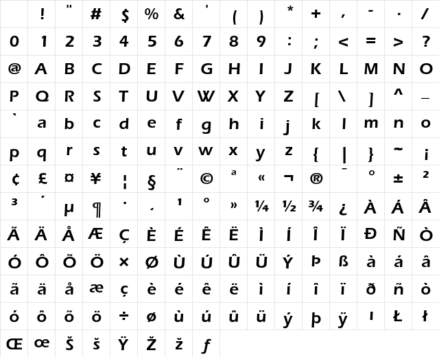 ITC Eras Demi Character Map