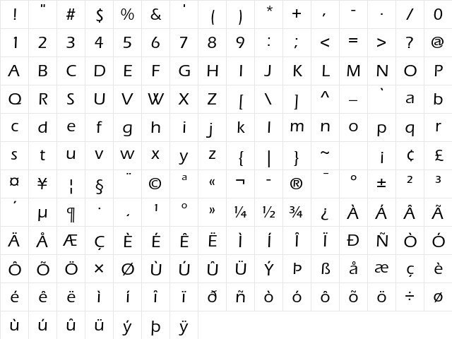 ITC Eras Std Medium Character Map