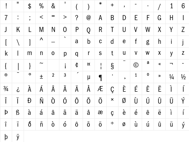 ITC Franklin Gothic Std Book Condensed Character Map ITC Franklin Gothic Std Book Condensed Character Map