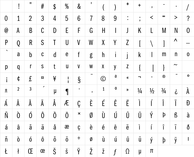 ITC Franklin Gothic Std Book Compressed Character Map ITC Franklin Gothic Std Book Compressed Character Map