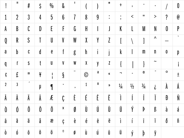 ITC Franklin Gothic Std Book Extra Compressed Character Map