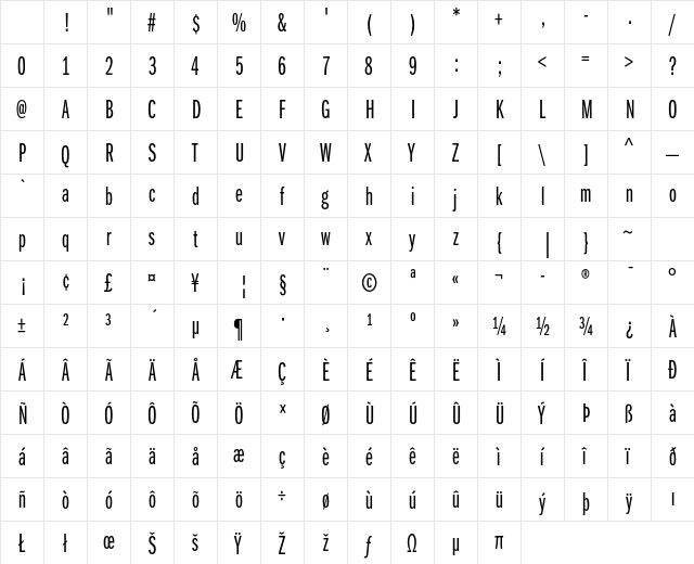 ITC Franklin Gothic Std Book Extra Compressed Character Map ITC Franklin Gothic Std Book Extra Compressed Character Map