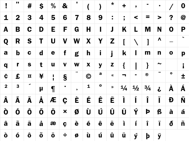 ITC Franklin Gothic Std Demi Character Map
