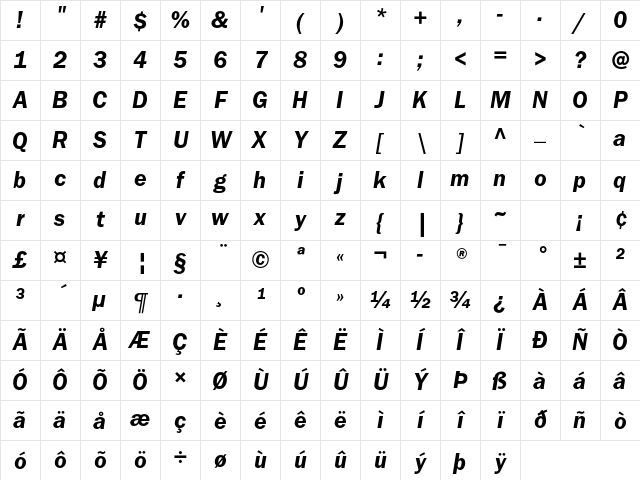 ITC Franklin Gothic Std Demi Italic Character Map