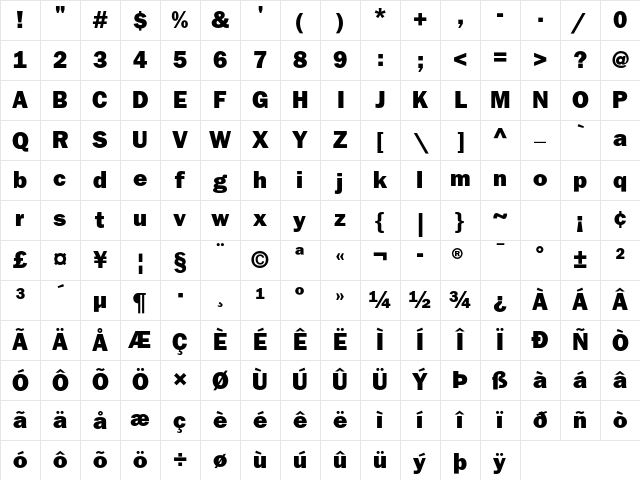 ITC Franklin Gothic Std Heavy Character Map