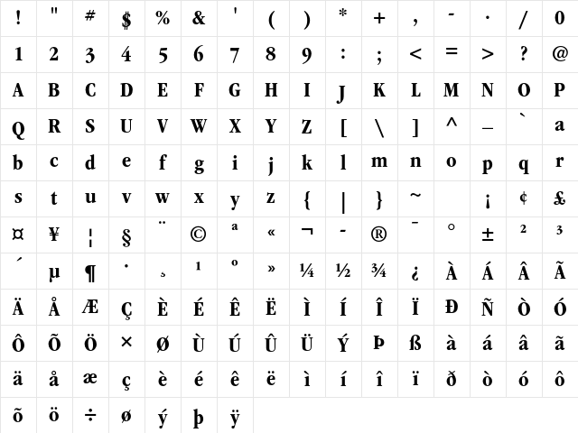 ITC Garamond Std Bold Narrow Character Map