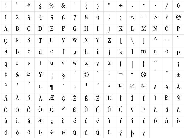 ITC Garamond Std Book Narrow Character Map