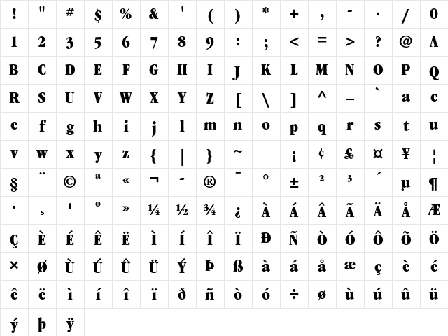 ITC Garamond Std Ultra Condensed Character Map