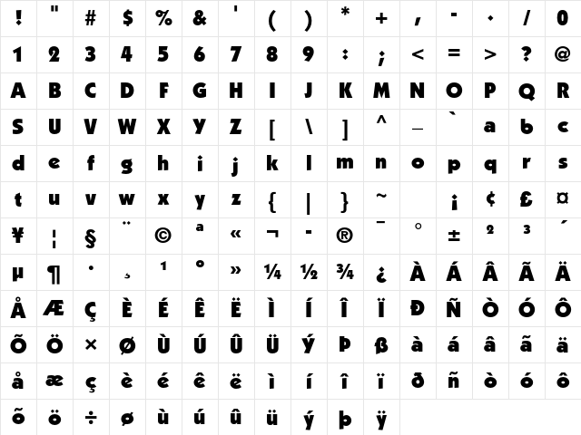 ITC Kabel Std Ultra Character Map ITC Kabel Std Ultra Character Map