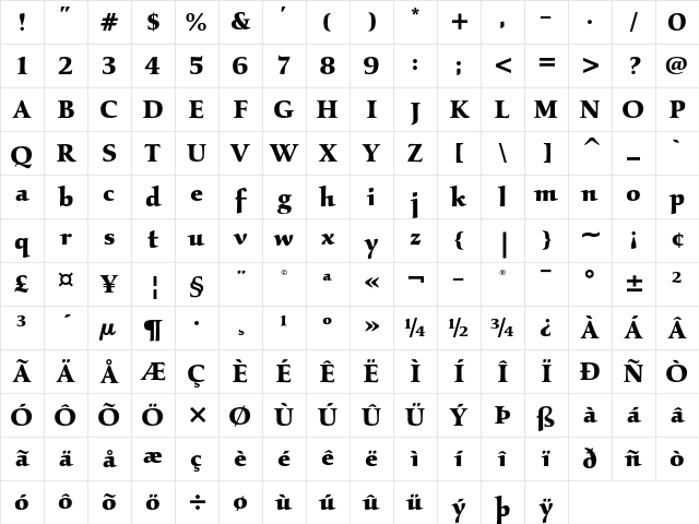 ITC Kallos LT Std Bold Character Map