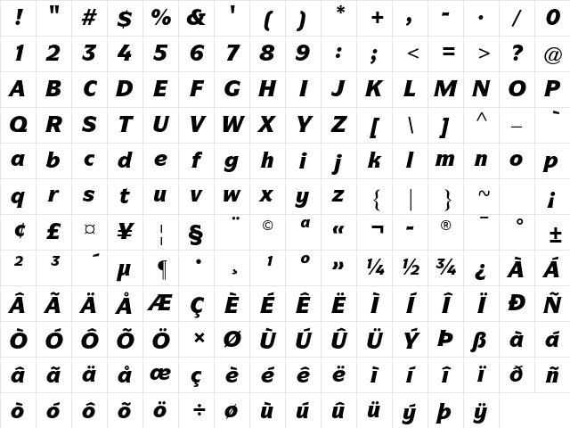 ITC Symbol Std Black Italic Character Map