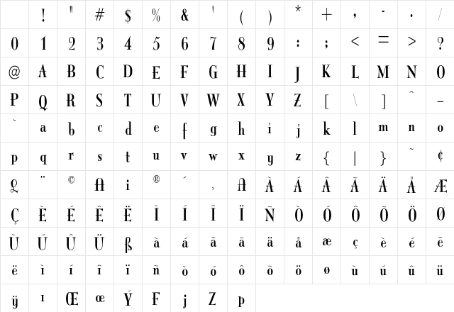 ItingOpti RegularCondensed Character Map
