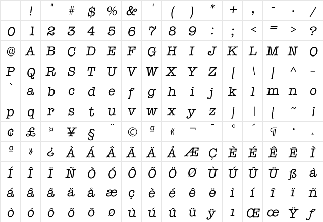 Itypewriter Regular Character Map Itypewriter Regular Character Map