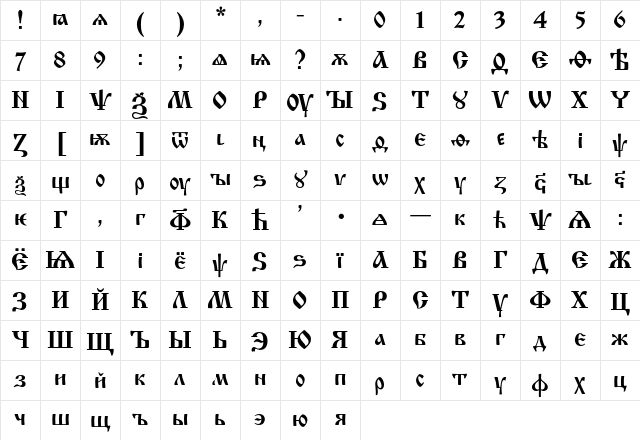 IzhitsaC Regular Character Map