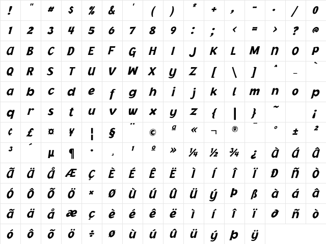 JacobyICG BlackItalic Character Map