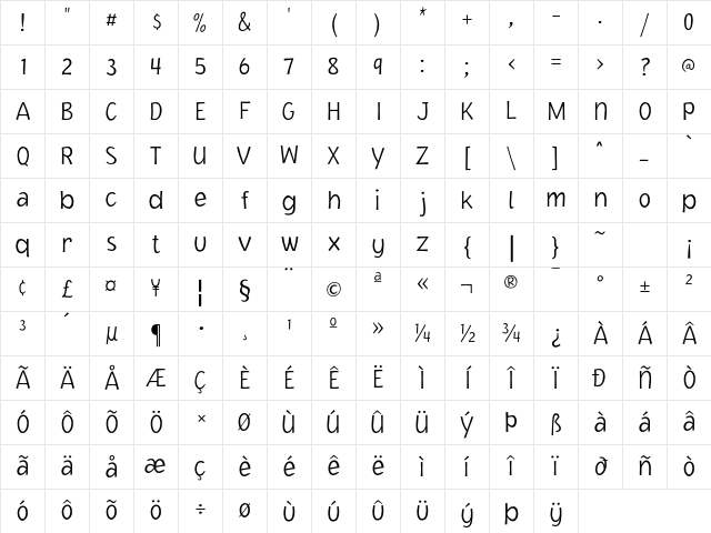 JacobyICG XLight Character Map