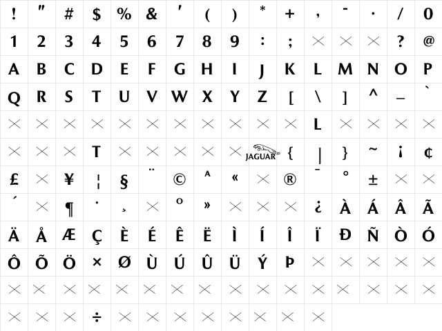 JaguarTitlingJC Medium Character Map