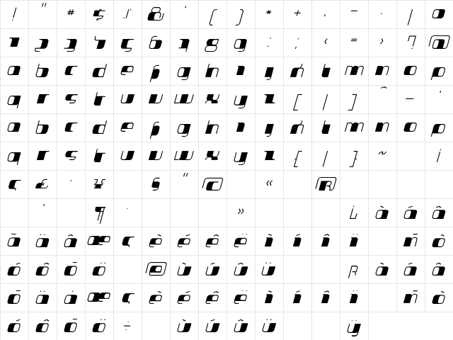 Jakone ExtendedBoldItalic Character Map