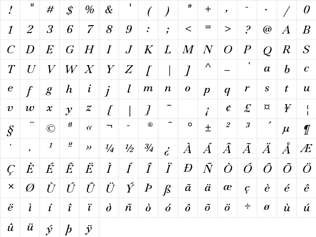 Jamille ITC Std Book Italic Character Map
