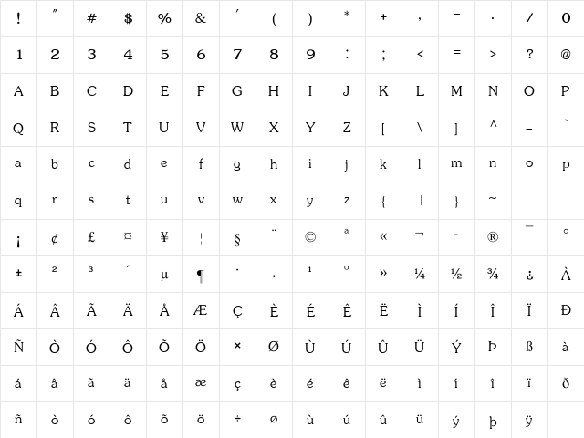 JasmineUPC Regular Character Map JasmineUPC Regular Character Map