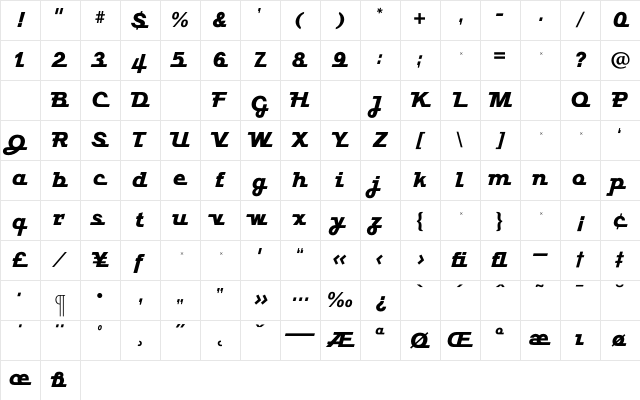 JavelinExtraBold Regular Character Map JavelinExtraBold Regular Character Map