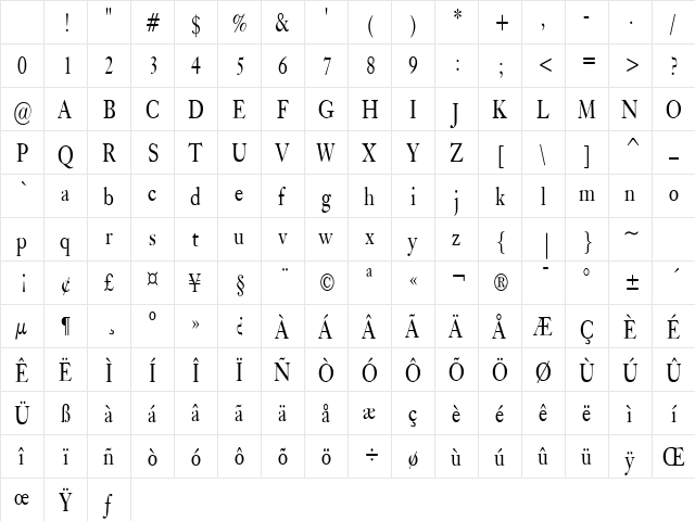 Bliss Thin Normal Character Map
