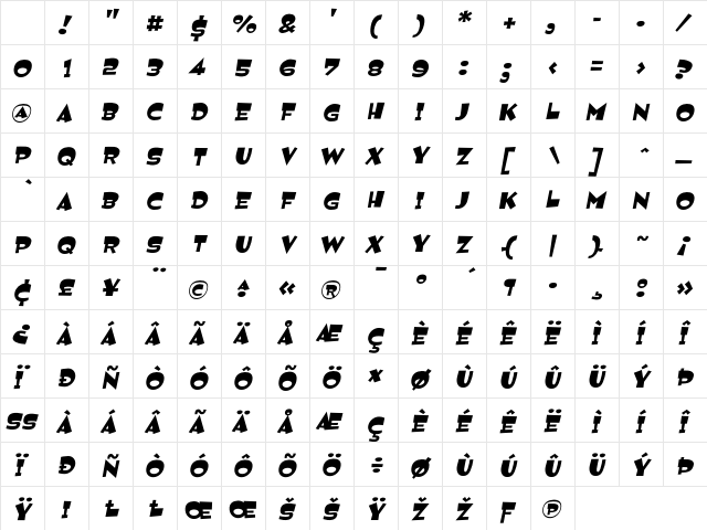 Jemima Italic Character Map