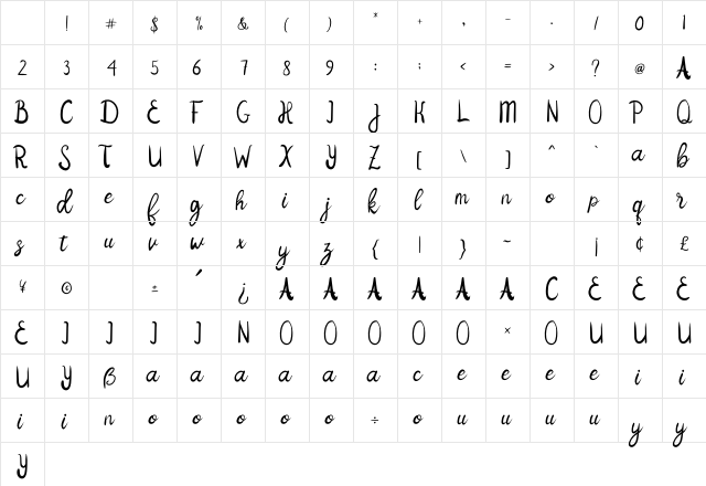 Jenilla Regular Character Map Jenilla Regular Character Map