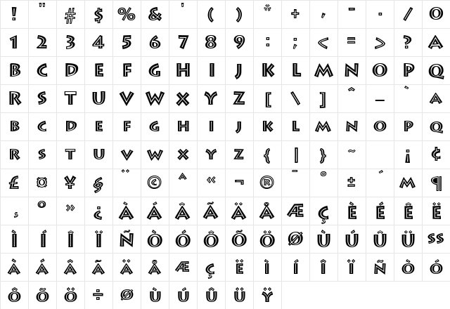 LeeToscaniniInlineSH Regular Character Map