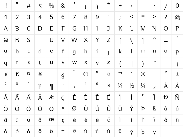Jeunesse Std Regular Character Map