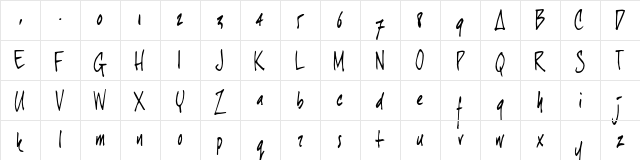 joeHand 1 Regular Character Map joeHand 1 Regular Character Map