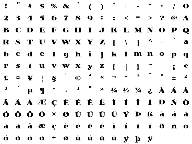 Jimbo Std Bold Character Map Jimbo Std Bold Character Map