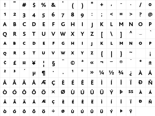 BlissCapsExtraBold Regular Character Map