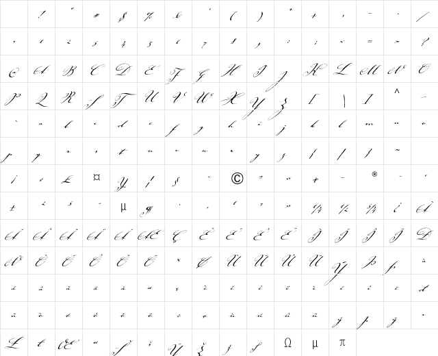 Johann Sparkling ITC Std Regular Character Map Johann Sparkling ITC Std Regular Character Map