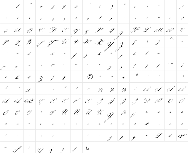 Johann Sparkling ITC Regular Character Map Johann Sparkling ITC Regular Character Map
