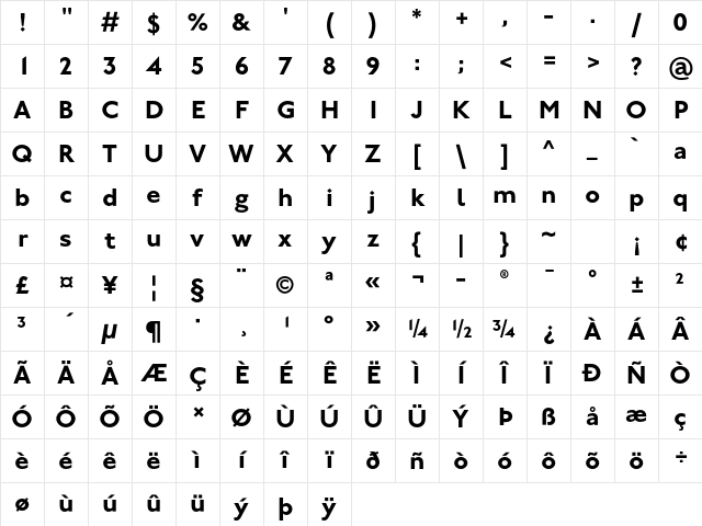 Johnston ITC Std Bold Character Map
